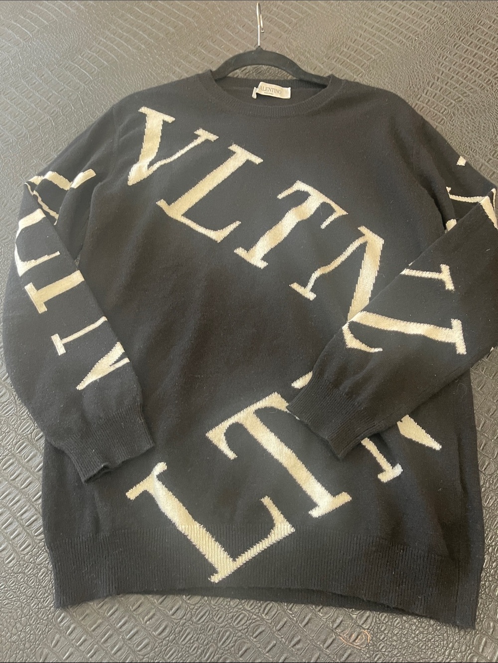 Valentino Black Crewneck Sweater with White VLNTN Logo Size M